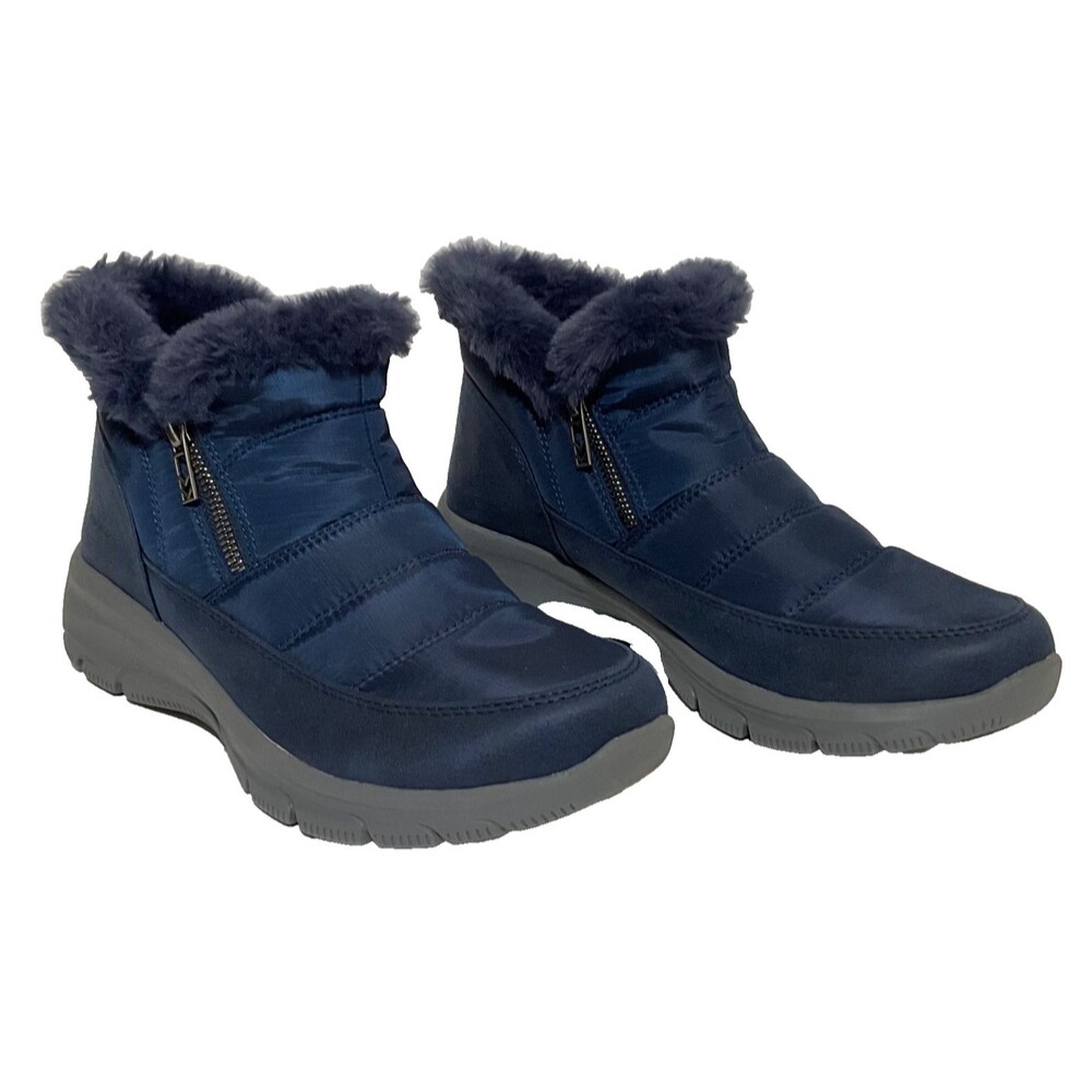 Skechers Air Cooled Ankle Boots Memory Foam Relaxed Fit Womens 10 Blue Faux Fur